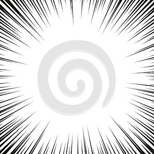 Comic book black and white radial lines background. Manga speed frame.Superhero action. Explosion vector illustration