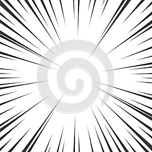 Comic book black and white radial lines background. Manga speed frame.Superhero action. Explosion vector illustration