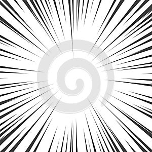 Comic book black and white radial lines background. Manga speed frame.Superhero action. Explosion vector illustration