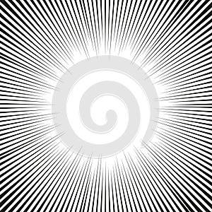 Comic book black and white radial lines background. Manga speed frame.Superhero action. Explosion vector illustration. Square