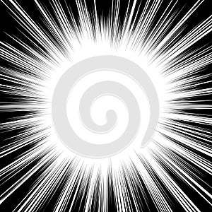 Comic book black and white radial lines background Sun ray or star burst element Zoom effect Square fight stamp for card Manga or