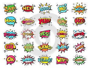 Comic book bubbles. Cartoon explosions funny comical speech clouds, comics words, thinking bubbles and graphic photo