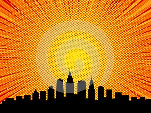 Comic book cartoon style city background