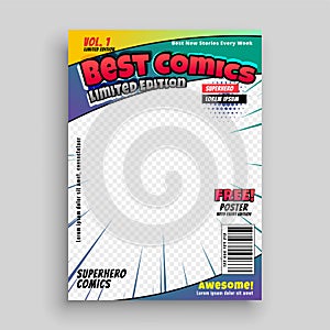 Comic book cover magazine front page design layout