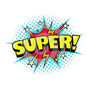 Comic book doodle vector background, super word speech bubble dialog