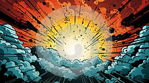 Comic book explosion background with rays of light. Vector illustration