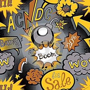 Comic book explosion pattern, vector illustration seamless