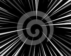 Comic book explosion superhero pop art style black and white radial lines background. Manga or anime speed frame