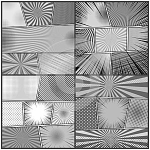 Comic book gray backgrounds set