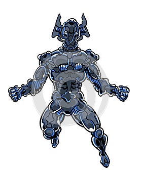 Comic book illustrated armored alien warrior