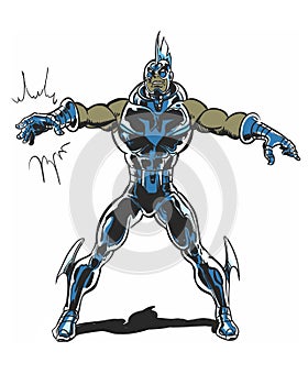 Comic book illustrated armored black hero character