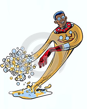Comic book illustrated black hero character in stretching pose