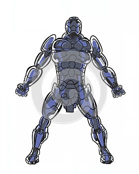 Comic book illustrated character in an armored suit