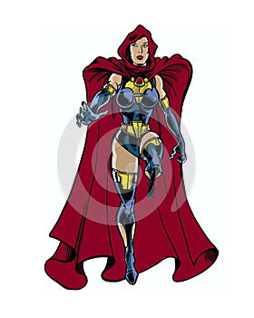 Comic book illustrated magic dimension queen character floating