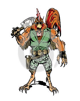 Comic book illustrated rooster of vengeance character