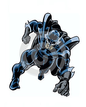 Comic book illustrated shadow knight hero in action pose