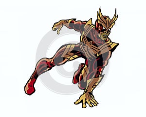 Comic book illustrated vengeful hawk hero character in action pose