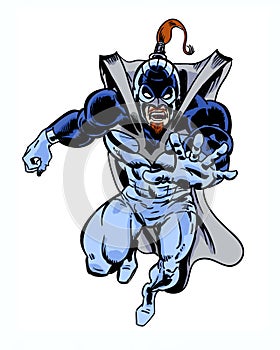 Comic book illustrated vigilante character leaping at you photo