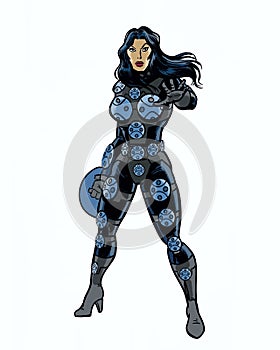 Comic book illustrated warrior character in action pose