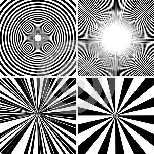 Comic book monochrome backgrounds set