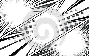 Comic book page background with radial effect. Black and white vector retro illustration