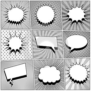 Comic book page backgrounds set