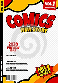 Comic book page template design. Magazine cover