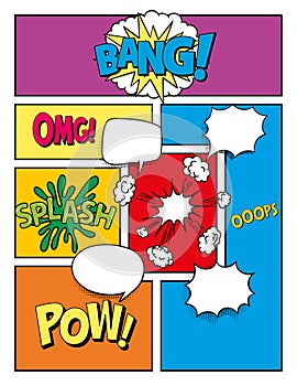 Comic book page template with expressions. Comic book background