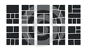 Comic book panels set. Manga collage blank template. Storyboard layout panel. Empty page frame for photo collage. Comic