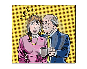 Comic book pop art illustrated workplace sexual harassment characters