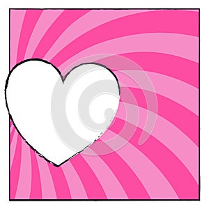 Comic book pop art page element template with pink stripes. Blank white dialog window. Romantic background with heart speech bubbl