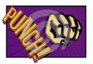 Comic book punching fist with onomatopoeia