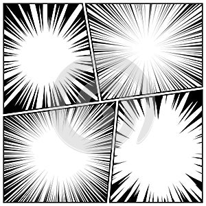 Comic book radial lines collection. Comics background with motion, speed lines. Vector illustration.