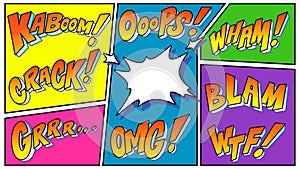 Comic book sound effect explosions speech bubble