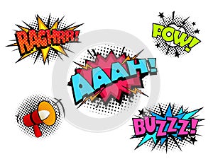 Comic book sound effect speech doodle bubbles, marveling and enjoying expressions