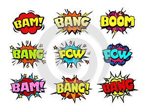 Comic book speech bubbles, cool blast and crash sound effect