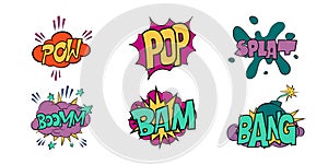 Comic book speech bubbles onomatopeia expression letters