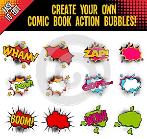 Comic Book Style Action Bubbles with Halftone Effect