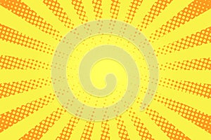 Comic book style background. Halftone texture, vintage dotted background in pop art style. Retro sun rays, sunbeams photo