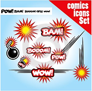 Comic book style bombs boom bam wow pow ops explode photo