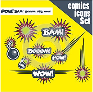 Comic book style bombs boom bam wow pow ops explode