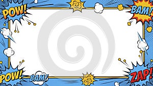 Comic Book Style Empty Frame with Sound Effects and Explosions