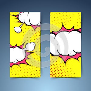 Comic book style explosion cloud banner set