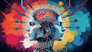 Comic Book-Style Fusion of Brain and Computer - Artificial General Intelligence AGI- AI Generated