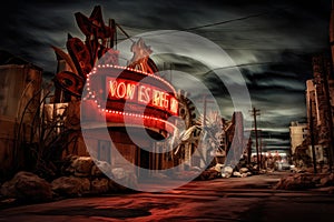 Comic book style Halloween background. Horror movie theme. 3d rendering, Welcome to Never Sleep city Las Vegas, AI Generated