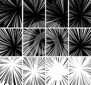 Comic book superhero pop art style black and white radial lines background. Manga or anime speed frame.