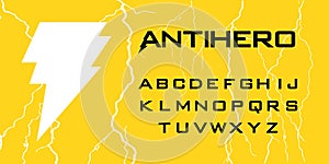 Comic book Superhero Style Alphabet. Graphic novel headline ABC. Lightning typeface. Anti Hero story font.