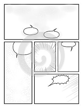Comic book template for Drawing Stories with halftone effects and speech bubbles