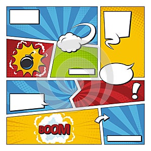 Comic book vector frame set with speech bubbles. Comics page template