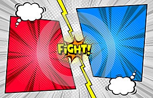 Comic book versus fight template background, halftone print texture